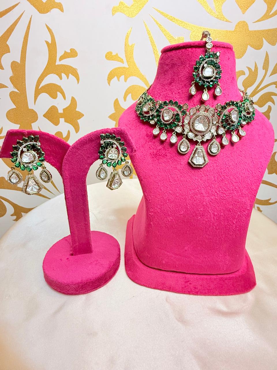 Priyal necklace set - Green (With Maangtika)