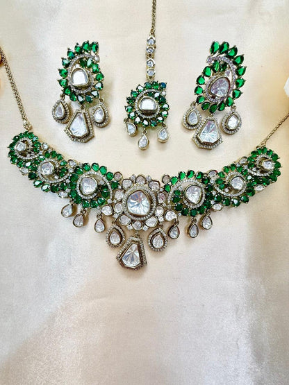 Priyal necklace set - Green (With Maangtika)