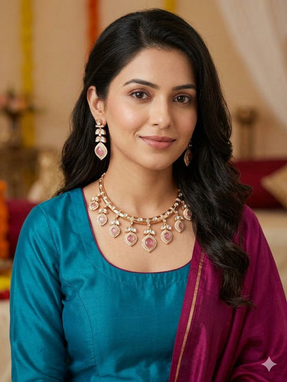 Sunaina necklace set - Pink