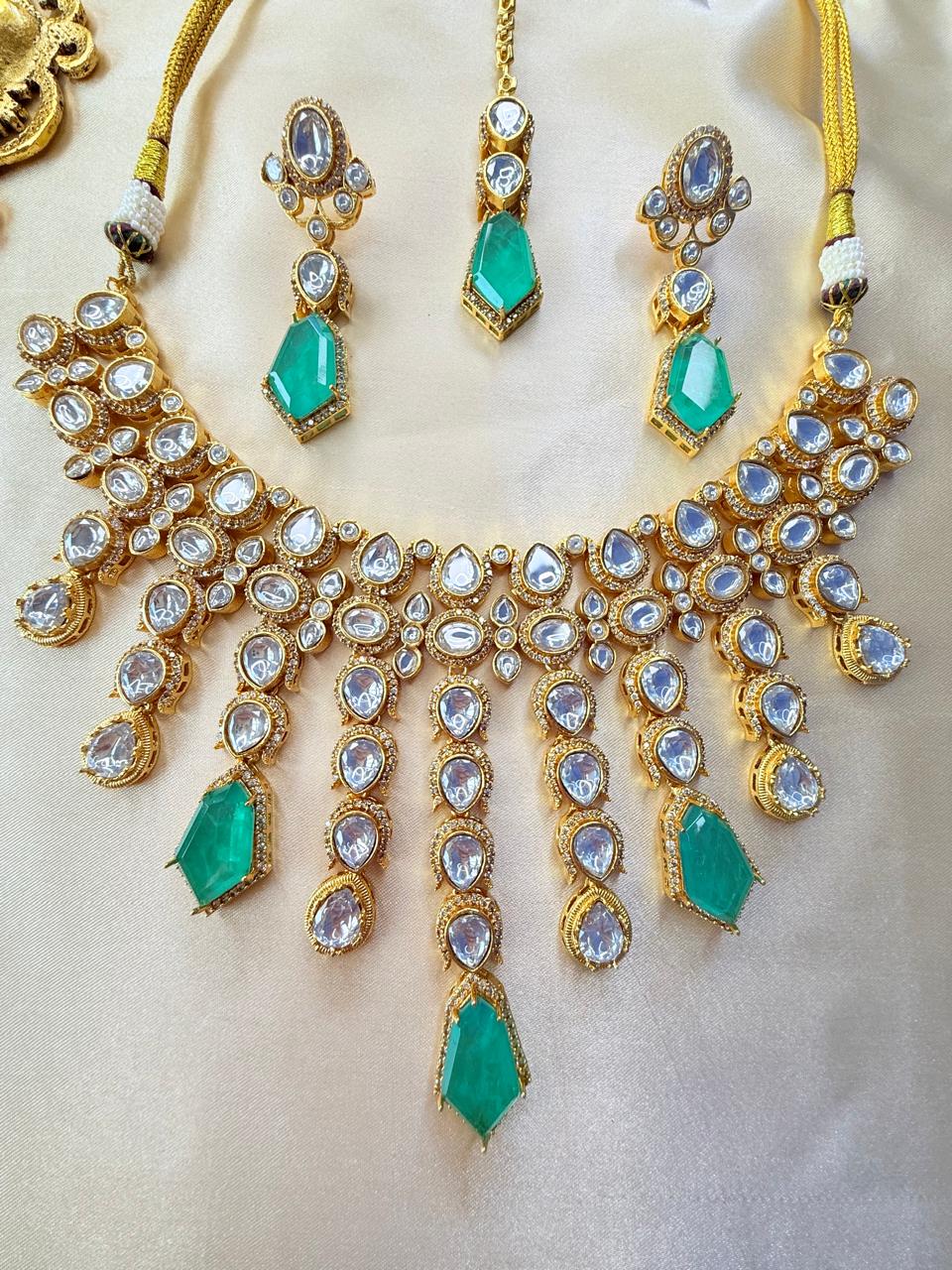 Tahira Necklace set - Green (With maangtika)