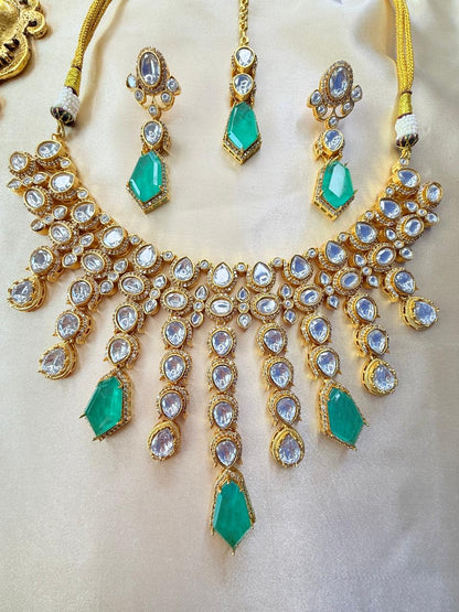 Tahira Necklace set - Green (With maangtika)