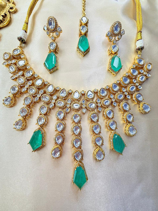 Tahira Necklace set - Green (With maangtika)
