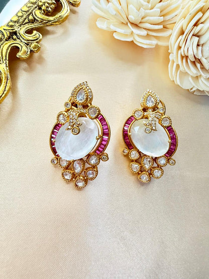 Raima stone studs - White & Magenta