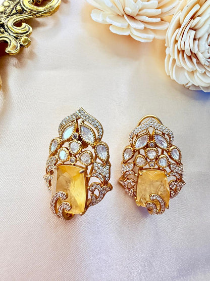 Mrinal stone studs - Yellow
