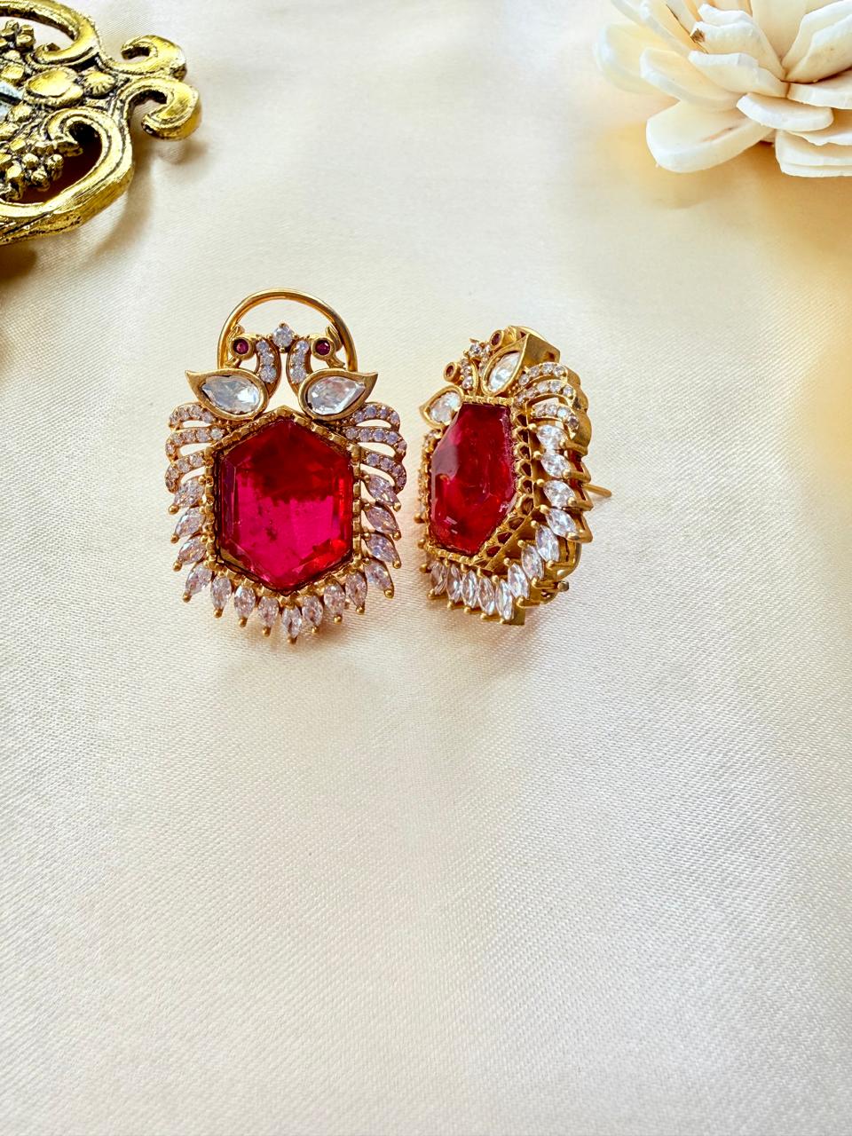 Garima stone studs - Red