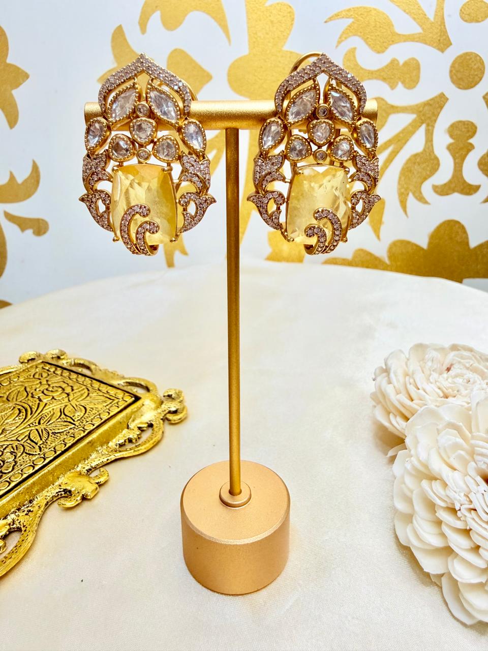 Mrinal stone studs - Yellow
