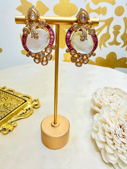 Raima stone studs - White & Magenta