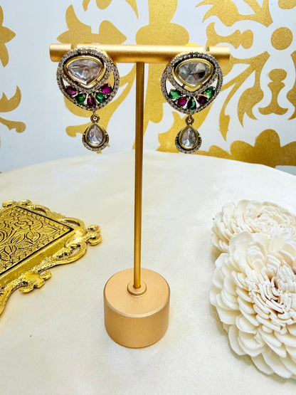 Sheza drop studs - Ruby & Green