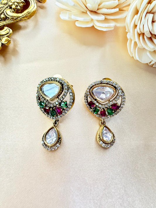 Sheza drop studs - Ruby & Green