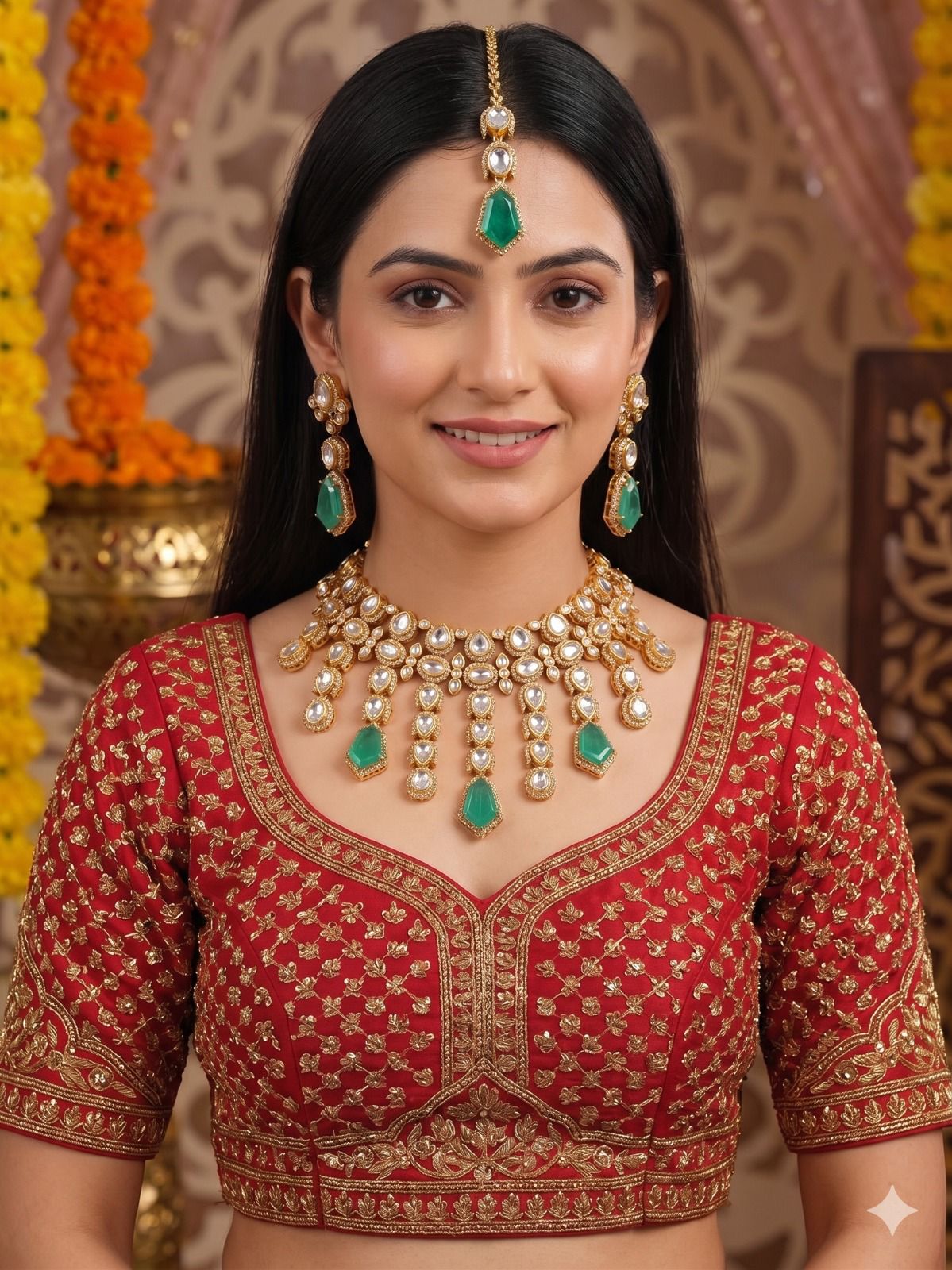 Tahira Necklace set - Green (With maangtika)