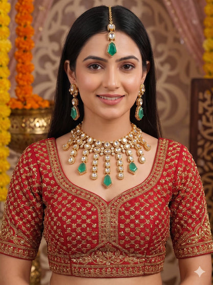 Tahira Necklace set - Green (With maangtika)