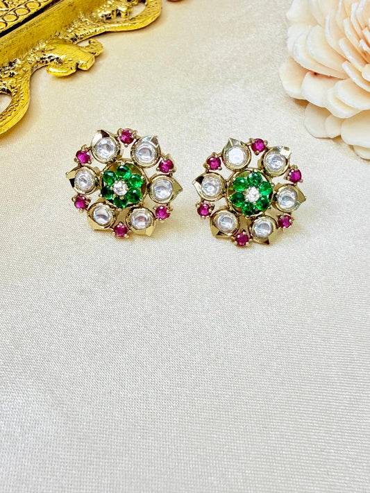 Nisha stone studs - Green and Magenta