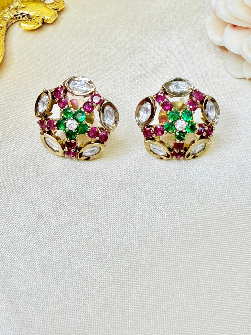Eshanya stone studs - Magenta and Green