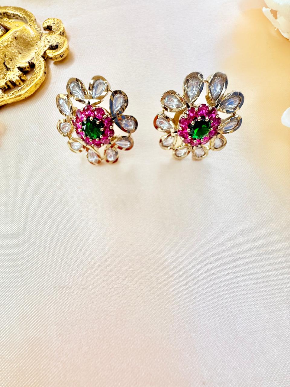 Suriti stone studs - Magenta & Green