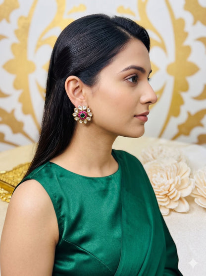 Suriti stone studs - Magenta & Green