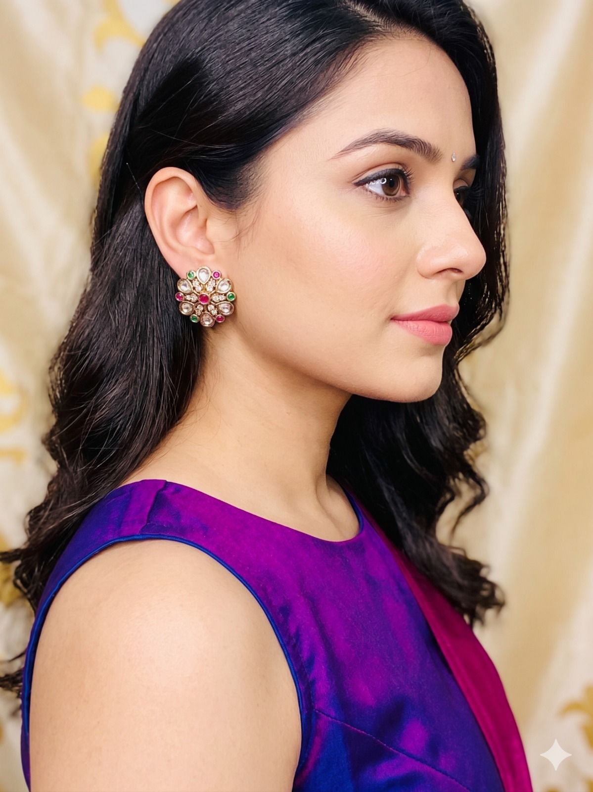 Diksha stone studs - Magenta & Green