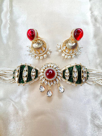 Dhrishti Choker set - Red and Green