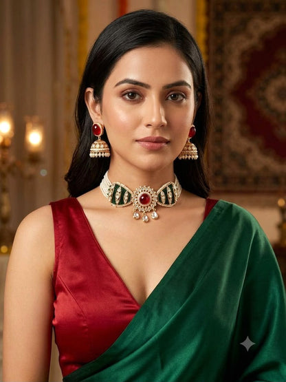 Dhrishti Choker set - Red and Green