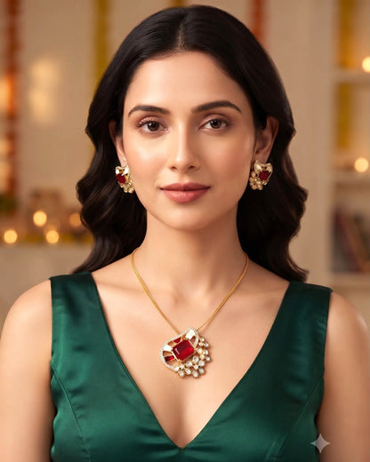 Medha pendant set - Red