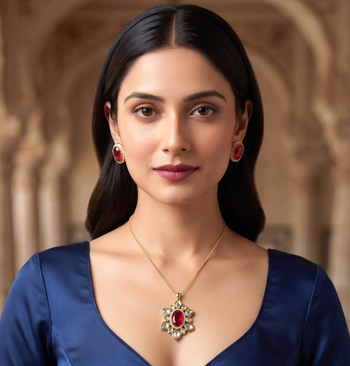 Pragya pendant set - Red