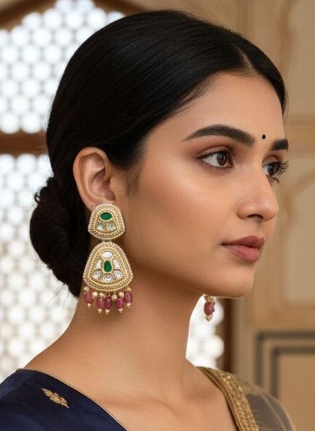 Iravya pearl danglers - Green & Pink