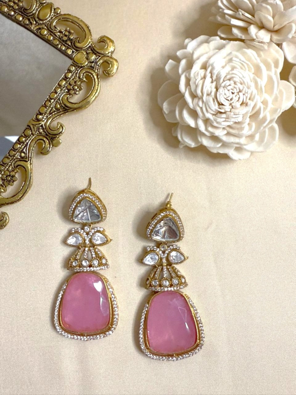 Dia stone danglers - Pink