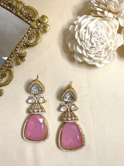 Dia stone danglers - Pink